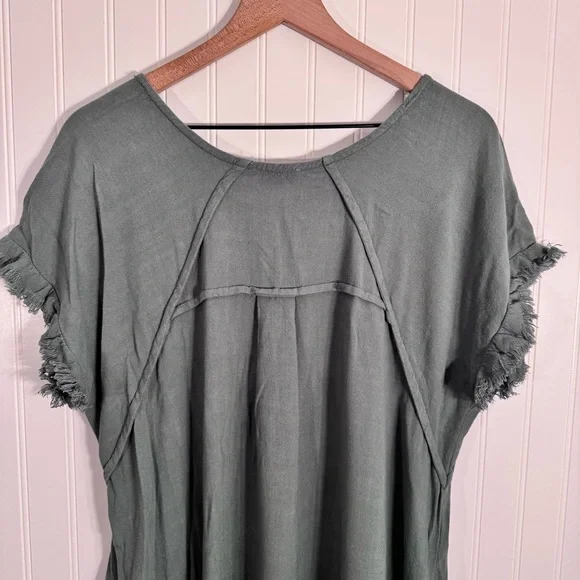 Umgee High Low Linen Cotton Blend Short Sleeve Dress Women’s Size Large - Picture 7 of 12